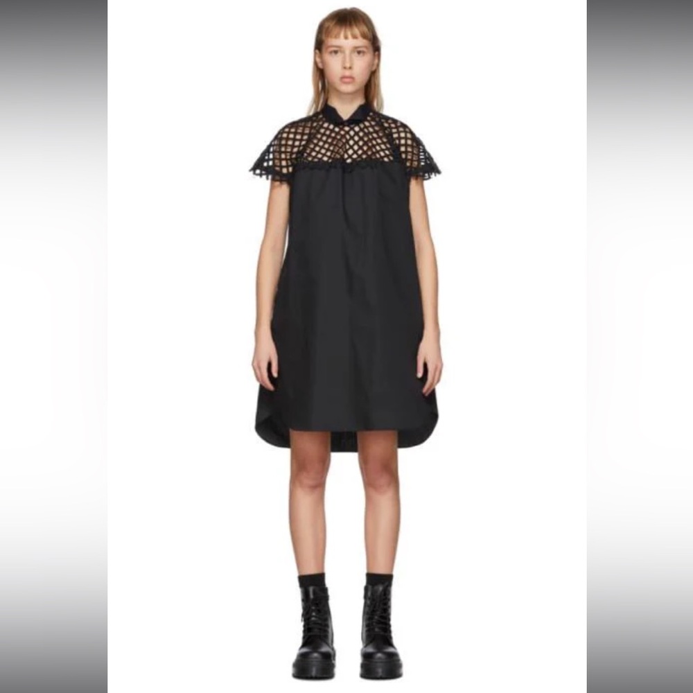 Sacai Black Mesh Panel Dress